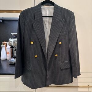 Men's Gray Pinstripe Blazer with Gold Buttons